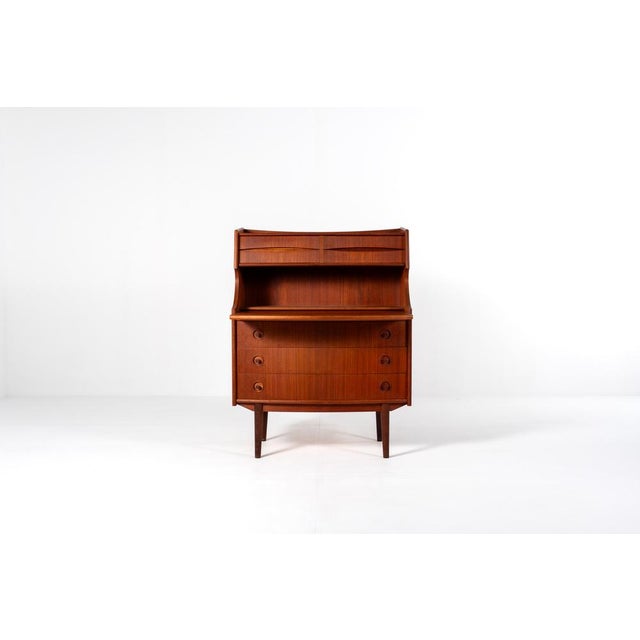 Wood Mid-Century Teak Secretary with Drawers attributed to Gunnar Falsig for Falsig Mobler, 1960s For Sale - Image 7 of 13
