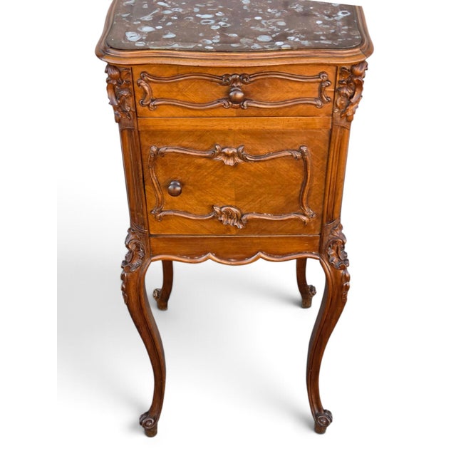 19th Century 19th Century French Bedside Walnut Cabinet Marble Top Insert Marble. For Sale - Image 5 of 18
