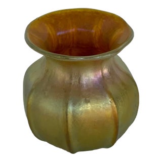 Modern Tiffany Style Gold Iridescent Art Glass Vase For Sale