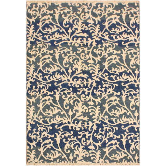 Blue 1990s Modern Gray/Ivory Wool & Viscouse Rug - 5'1 X 7'4 For Sale - Image 8 of 8