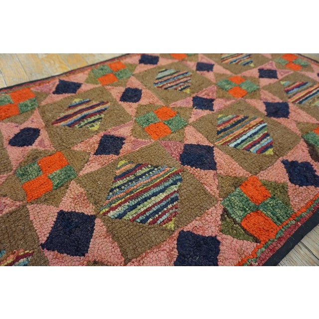 Beautiful Multicolored With Great Geometric Shapes Desings Antique American Hooked Rug. For Sale In New York - Image 6 of 7