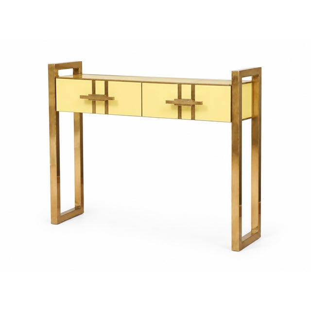 Italian Console Table in Butter Yellow Murano Glass and Brass from Justfurnituress SRL For Sale - Image 4 of 10