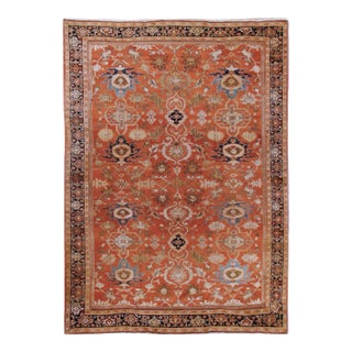 19th Century Antique Orange Sultanabad Area Rug 8'5 X 11'10 For Sale