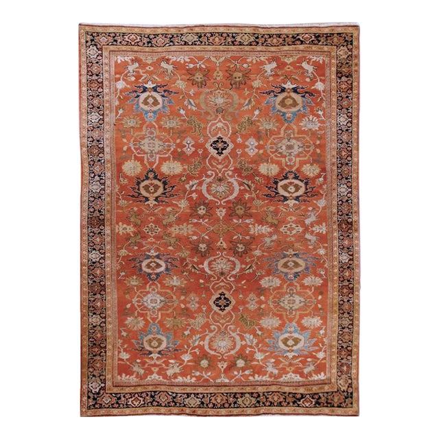 19th Century Antique Orange Sultanabad Area Rug 8'5 X 11'10 For Sale