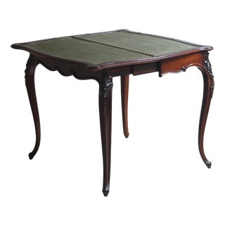Antique Gaming Table Folding Console with Green Leather, 1890 For Sale