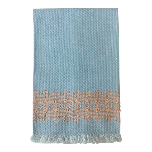 Swedish Weaving or Huck Embroidery Blue Guest Towel For Sale