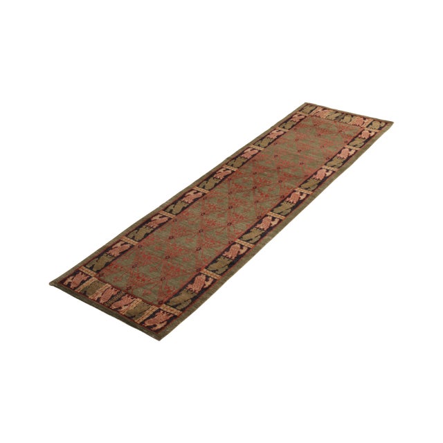 Rug & Kilim Classic European-Style Runner Green Red Custom Rug Pattern by Rug & Kilim For Sale - Image 4 of 5