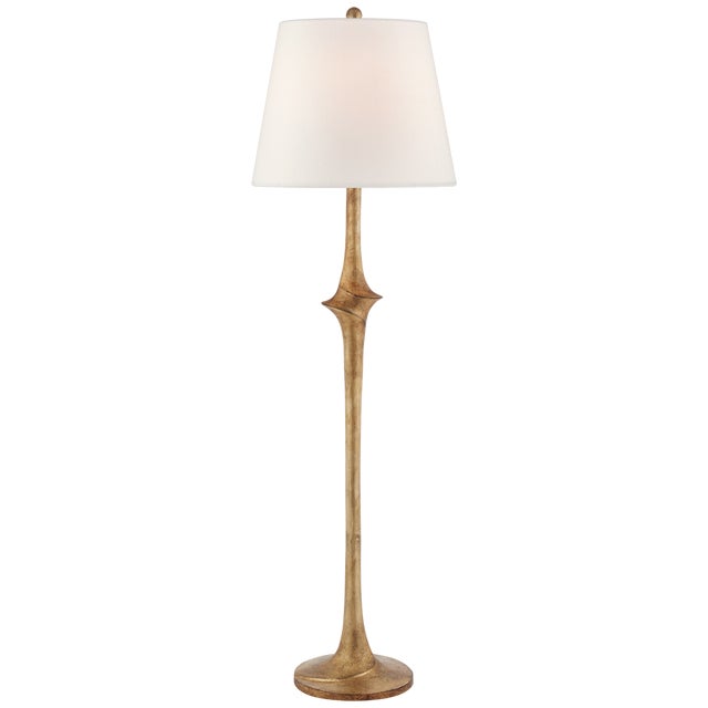 Bates Large Sculpted Floor Lamp in Gilded Iron with Linen Shade Designer: Chapman & Myers Height: 64" Shade Detail: 13" x...