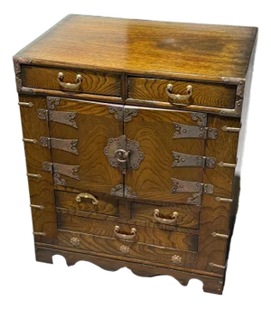 Korean Morijang Chest With Original Brass Hardware and Fish Brass Lock With Key