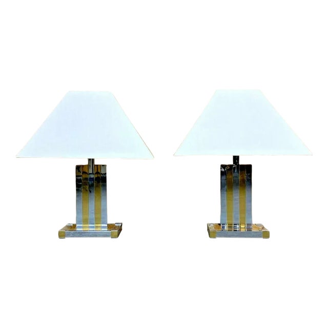 Brass & Chrome Table Lamp, Set of 2 For Sale