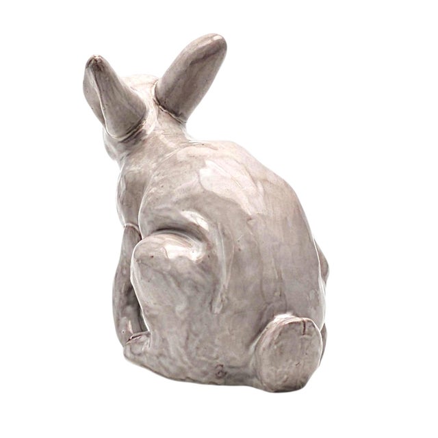 VTG Studio Pottery Rabbit Sculpture White Glaze Glass EyesTerracotta 9" For Sale - Image 10 of 13