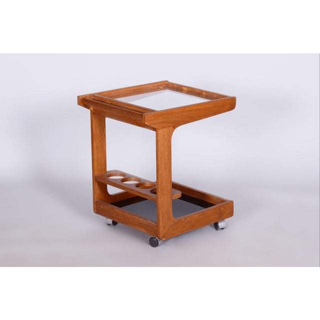 Brown Mid-Century Trolley in Mahogany and Glass, Czechia, 1960s For Sale - Image 8 of 12