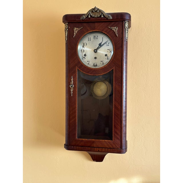 Early 20th Century Antique German Inlaid French Style Box Wall Clock 8 Day With Westminster Chime For Sale - Image 5 of 11