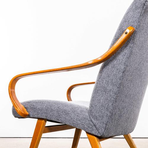 : 1950’s Jaroslav Šmídek Cotton Linen Grey Marl Upholstered Armchairs. Sourced direct in the Czech republic this is one of...