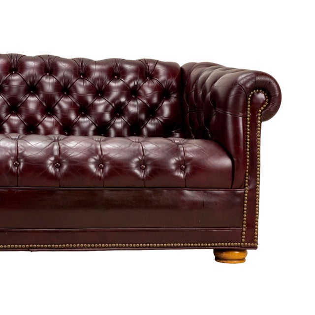 Vintage 1970s Tufted English Chesterfield Style Burgundy Leather Sofa 76" For Sale In Tampa - Image 6 of 18