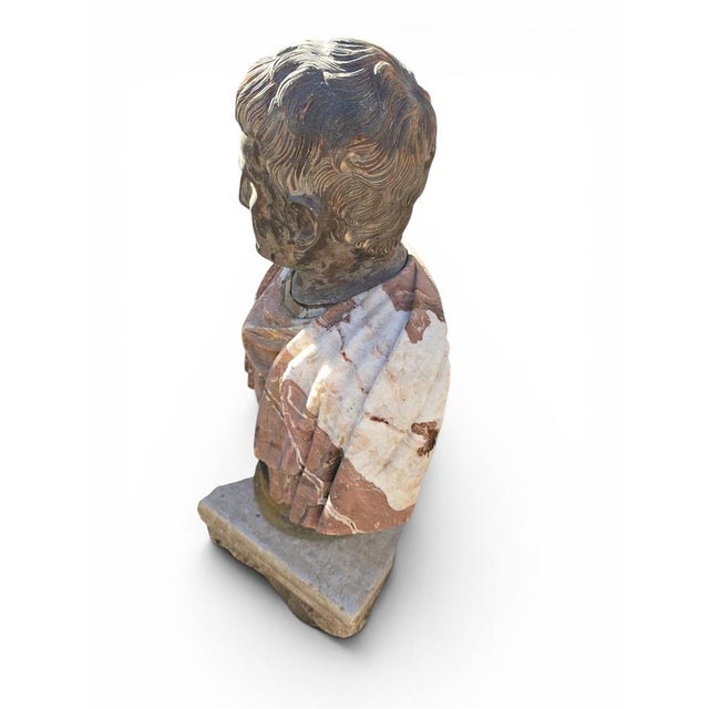 Gold Roman Emperor Bust, 20th Century, Polychrome Marblle For Sale - Image 8 of 14
