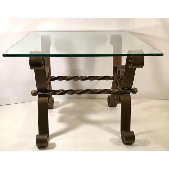 Metal Modern Scrolled Metal & Glass Top Side Table For Sale - Image 7 of 7