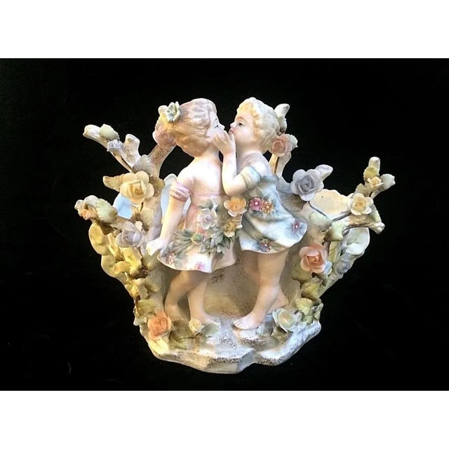 1920s Bisque Large Spill Vase Girl & Boy Kissing For Sale - Image 10 of 10