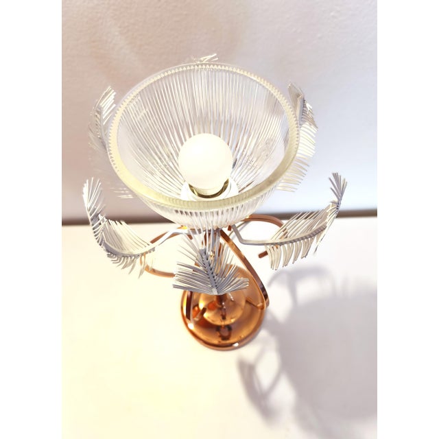 Copper Mid-Century Italian Table Lamp with Feathers in Metal and Striped Glass, 2000s For Sale - Image 8 of 10