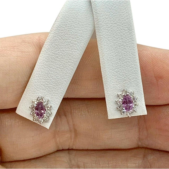 Metal Diamond Sapphire Earrings 18k Gold Stud 0.90 TCW Certified For Sale - Image 7 of 8