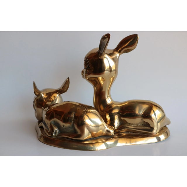 Mid-Century Modern Solid Brass Baby Deer Figurines on Base For Sale - Image 3 of 6