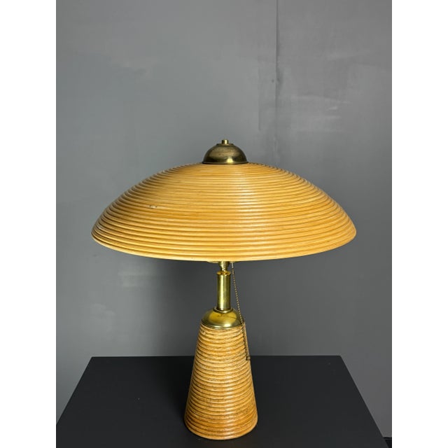 Mid-Century Modern Pencil Reed Rattan Bamboo and Brass Table Lamp, Italy, 1970s For Sale - Image 3 of 17