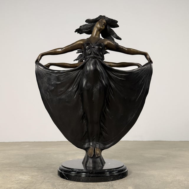 Black Art Nouveau Bronze Maidens Vase / Planter – Signed H. Beau, 20” Tall For Sale - Image 8 of 14