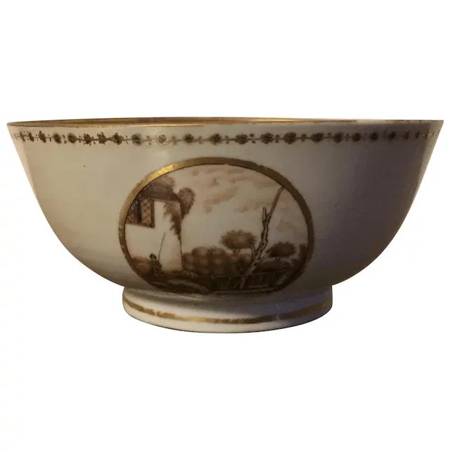Antique Early 19th Century Chinese Export Porcelain Bowl Decorated with Sepia Landscape For Sale - Image 11 of 11
