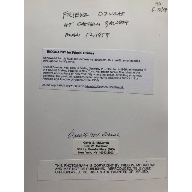 American Fred McDarrah, Vintage Print Silver Gelatin Signed Photograph Friedl Dzubas New York Artist, 1959 For Sale - Image 3 of 6