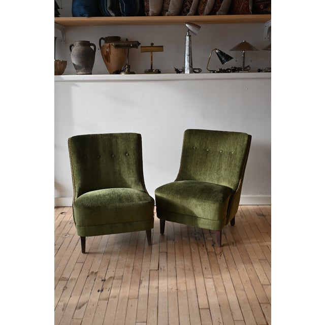 Emerald Green Slipper Chairs, a Pair For Sale In New York - Image 6 of 12