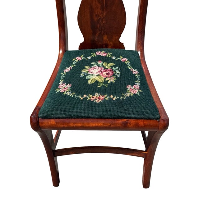 1940s Flame Mahogany Empire Side Chair With Needlepoint Seat For Sale - Image 12 of 16