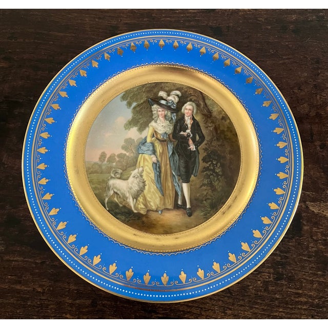 19th Century Royal Vienna Style "The Morning Walk" Cobalt and Gold Gilt 10.5" Cabinet Plate For Sale In Dallas - Image 6 of 8