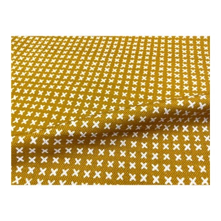 Water Stain Resistant Linen Blend Marigold Mustard Gold Cross Stitch Geometric Upholstery Drapery Fabric For Sale