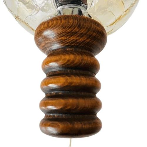 Mid-Century Wall Lamp in Iridescent Wood with Peach Glass Ball Globe, 1970s For Sale - Image 5 of 7