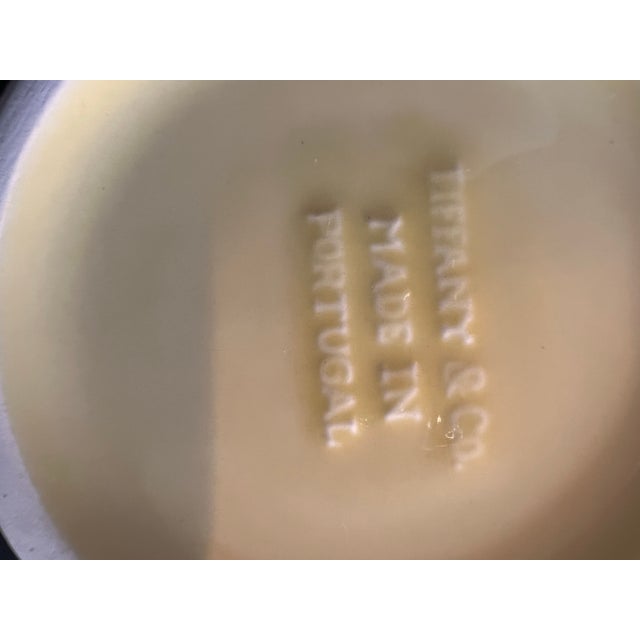 Yellow Vintage Tiffany & Co. Blackberry Majolica Pitcher & Tray Set - Portugal Basketweave For Sale - Image 8 of 12