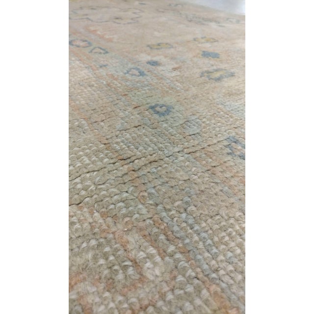 Textile Antique Oushak Carpet, Oriental Rug, Handmade Pale Green, Soft Pink and Ivory For Sale - Image 7 of 18
