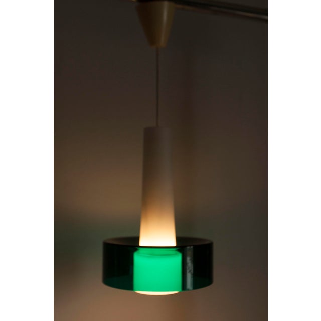 Vintage Two-Tone Pendant Light in White Opaline Glass and Green Transparent Glass, 1960s For Sale - Image 13 of 17
