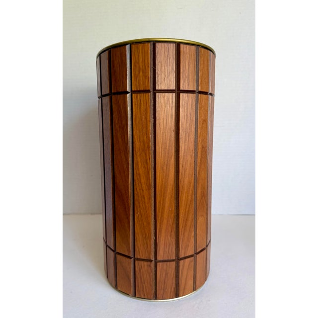 1960s Ransburg Wood Slat & Gold Metal Oval Wastebasket For Sale In Los Angeles - Image 6 of 11
