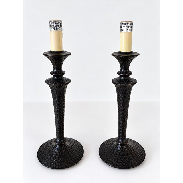 Small Dark Patinated Brass or Bronze Giacometti Style Table Lamps - Pair For Sale In Cincinnati - Image 6 of 14
