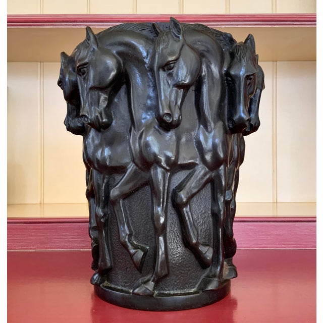 Art Deco French Patinated Bronze Thoroughbred Horse Wine Cooler Vase.. After the French Wine Coolers made for the...