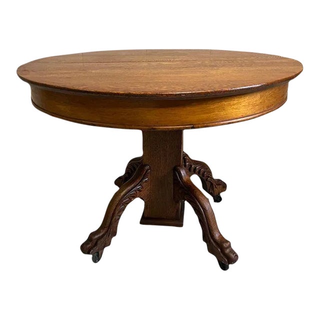 19th Century Tiger Oak Round Dining Table. For Sale
