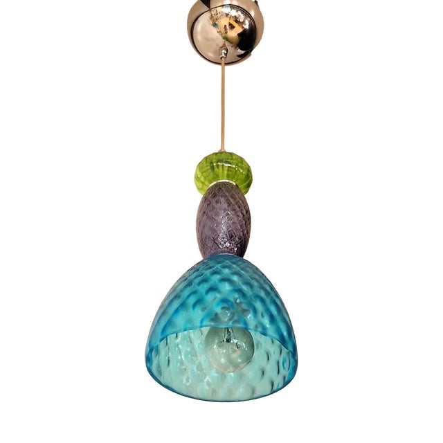 Vintage Italian Hanging Lamp with Hand-Blown Murano Glass, 1980s For Sale