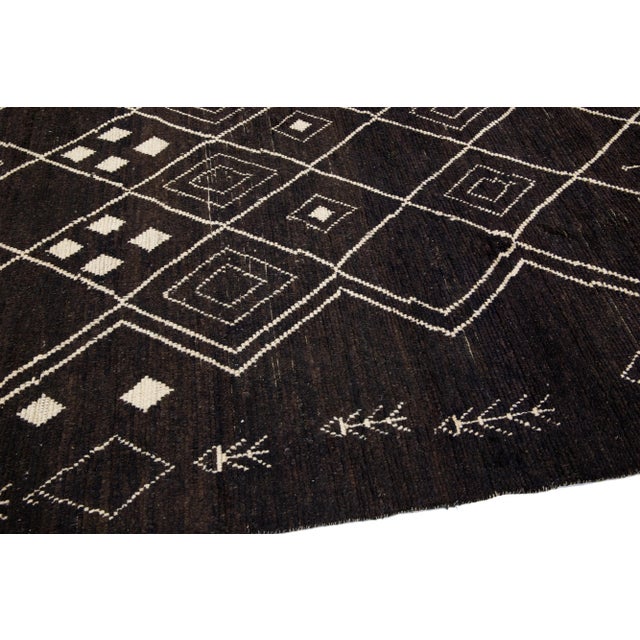 Textile Modern Moroccan Style Handmade Brown Tribal Wool Rug For Sale - Image 7 of 11