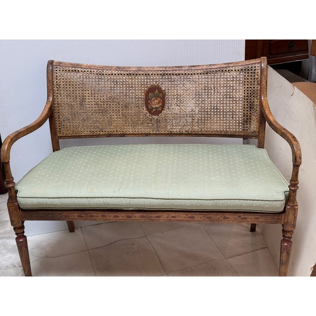 Regency Style Caned Bench With Cushion For Sale - Image 4 of 12