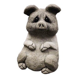 Lou Rankin Signed Original 1998 Whimsical Concrete Pig Sculpture For Sale
