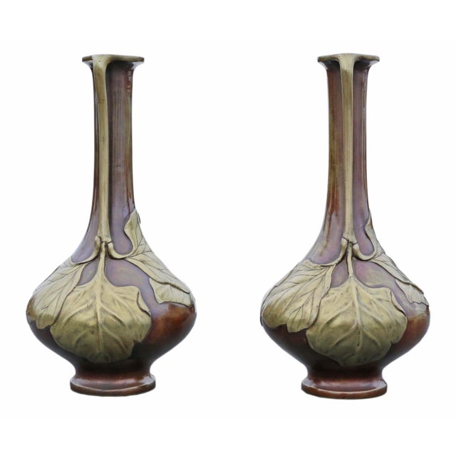 Large Antique Japanese Meiji Metal Vases, 1910, Set of 2 For Sale - Image 3 of 10