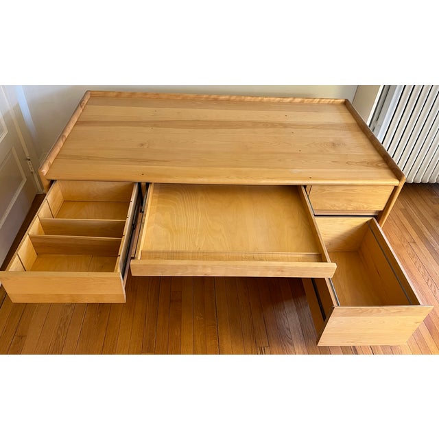 Mid-Century Modern Solid Wood Pedestal Executive Desk, Five Drawers, Raised Edge For Sale - Image 14 of 18