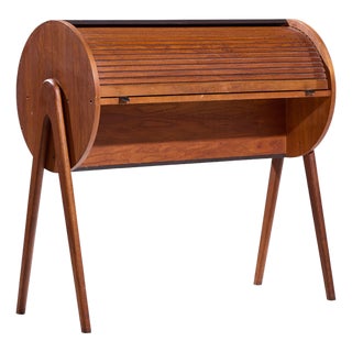 Egon Østergaard Style Danish Teak Tambour Door Roll Top Desk For Sale