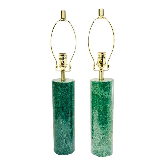 1990s Verde Polished-Marble Table Lamps - A Pair For Sale