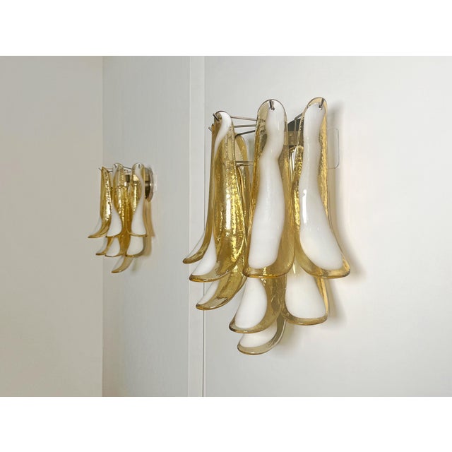 Vintage Italian Murano Wall Lights with Caramel Lattimo Glass Petals in the Manner of Mazzega, 1990, Set of 2 For Sale - Image 16 of 18